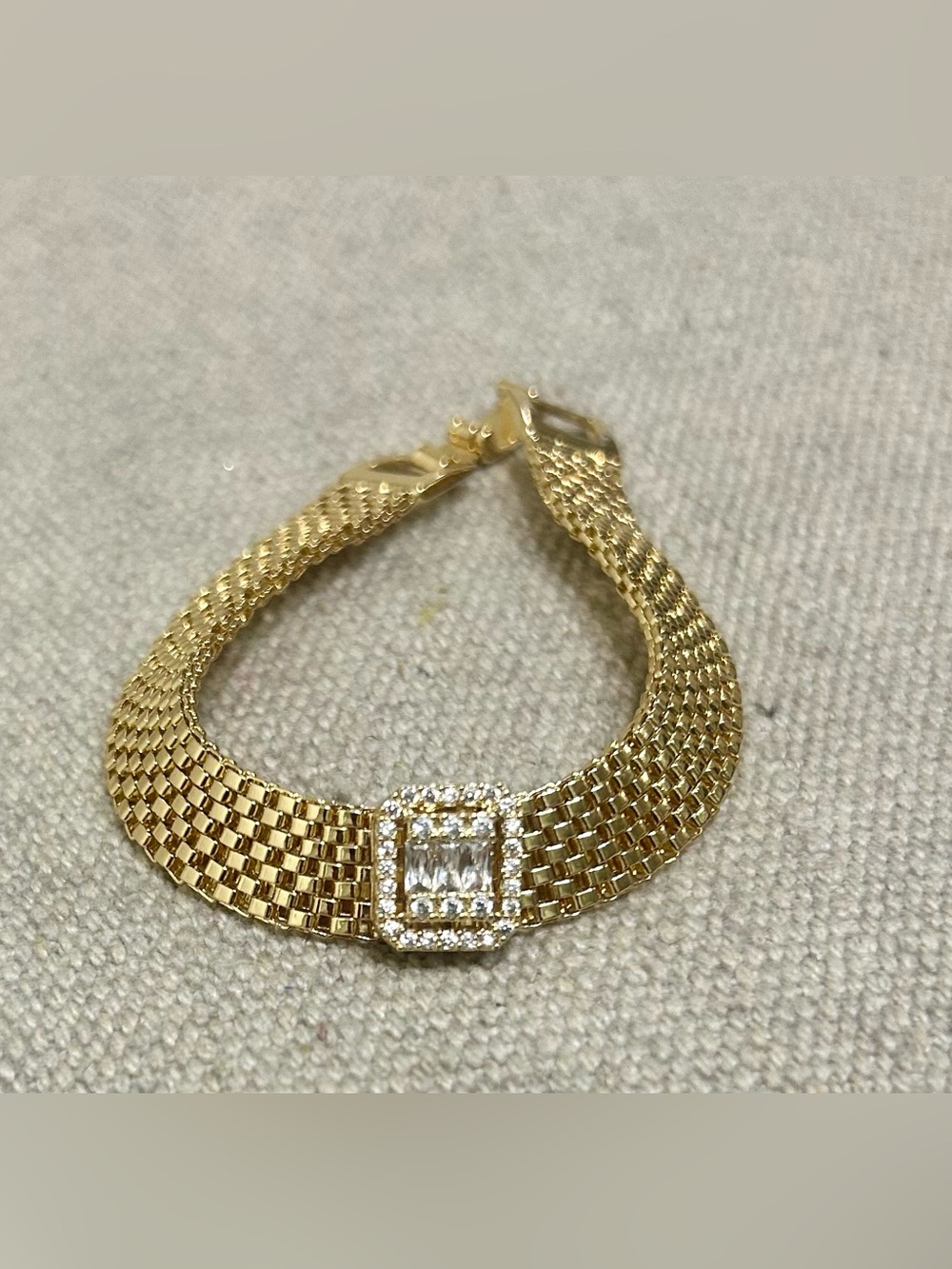 Elegant Gold Plated Tennis Bracelet with Square Crystal Accent